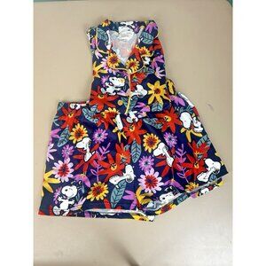 Munki Munki Peanuts Pajama Set Women Medium Snoopy Floral Short Sleeve Top Short